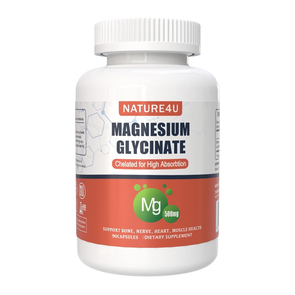 Magnesium Glycinate 500mg, 100% Chelate for High Absorption Magnesium Supplement for Sleep, Muscle, Heart, Never and Bone Support, 90 Capsules