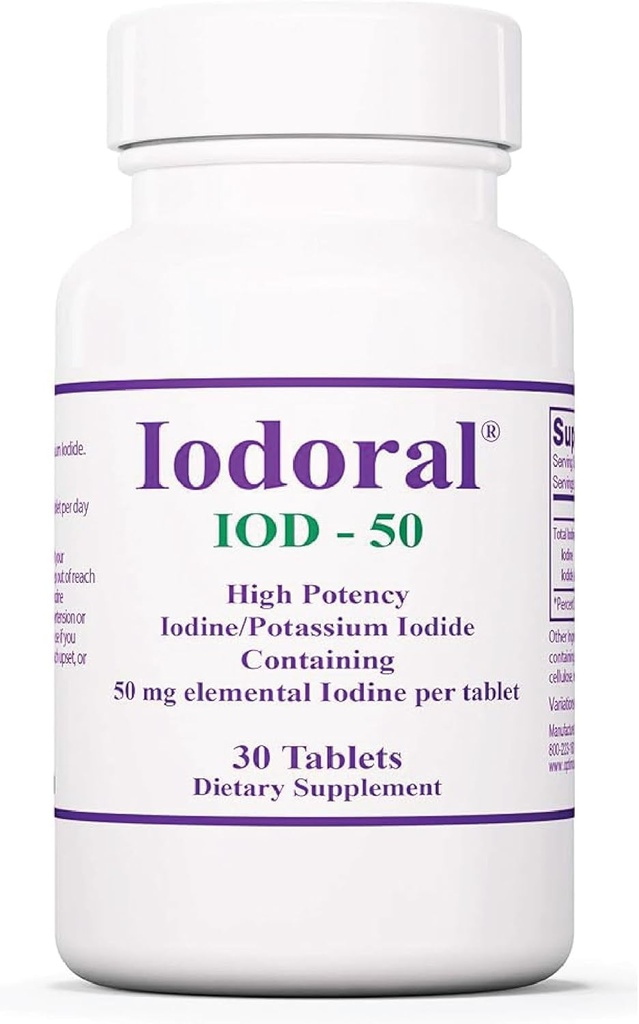 Optimox Iodoral 50 mg Suplemento - Potassium Iodide Tablets, Thyroid Support, Daily Vitamins and Minerals, Lugol's Iodine Solution - 30 Count.