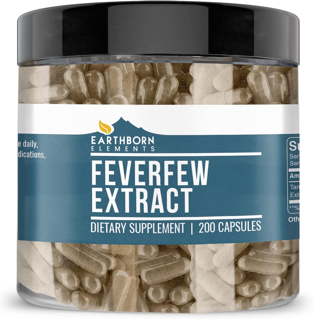 Elementos tercos Feverfew Extract 200 Capsules, Pure " Undiluted, No Additives