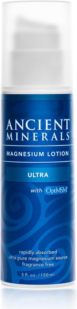 Minerales antiguos Loción de magnesio Ultra con MSM Pura Genuina Zechstein Magnesium Lotion for Topical Application (5oz)