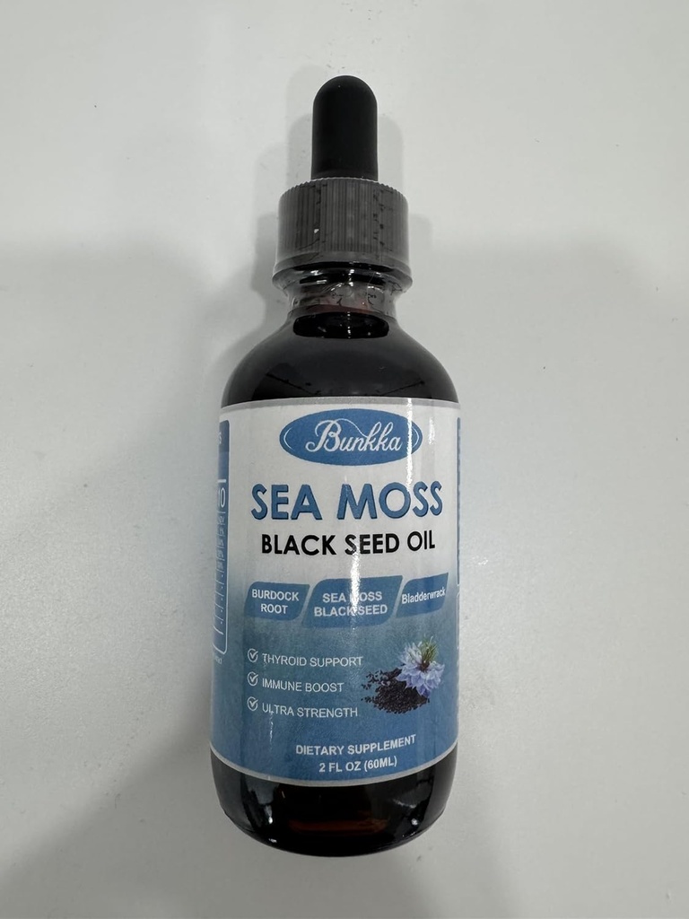 (2 Pack) Sea Moss Black Seed Oil Drops with Burdock Root, Bladderwrack &amp; Vitamin C Vitamin D3, Irish Sea Moss Drop for Immune System, Gut, Skin & Energy