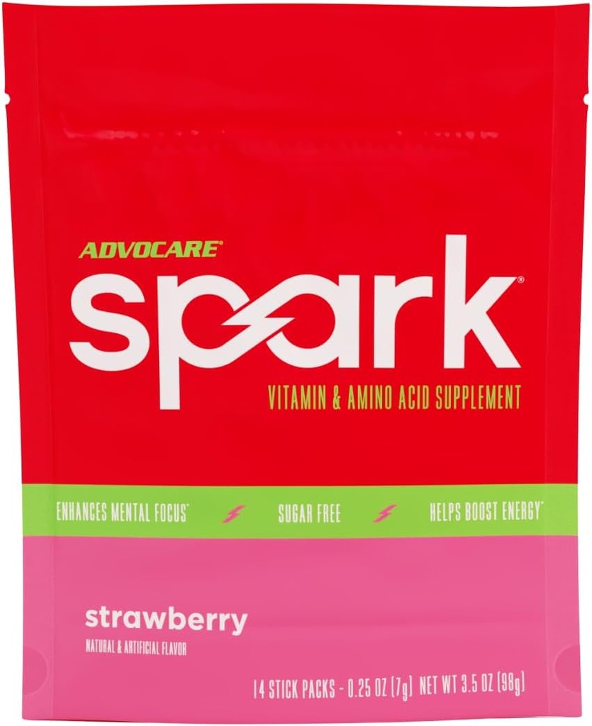 AdvoCare Spark Vitamina & Aminoácidos Suplemento - Focus & Energy Drink Powder Mix with Vitamin A, B-6, C & E - También incluye L-Carnitine & L-Tyrosine - Strawberry, 14 Stick Packs