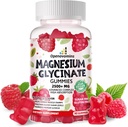 Magnesio Glycinate Gummies 2500mg - Suplemento de Potasio de Magnesio Libre de Azúcar con Vitamina D, B6, CoQ10 para calma Mood & Sleep Support - 90 Raspberry Gummies