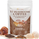 Café de setas, 11 setas orgánicas más Adaptógenos y Probióticos, con Mane de león, Chaga, Reishi, Complejo Cordyceps, Café instantáneo para Focus, Energía, Gut, Digestión, Inmunidad - 5.3oz