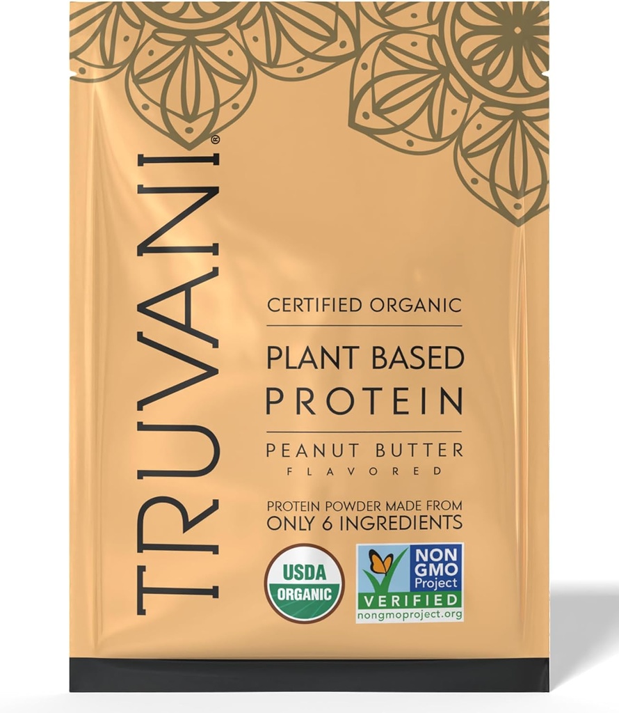 Truvani Vegan Pea Protein Powder ← Mantequilla de maní 32.7g Orgánica Proteína Basada en Plantas Silencio 1 Sirviendo vivir Keto vivir Gluten " Dairy Free ← Carb Bajo Silencio No Añadido Sugar