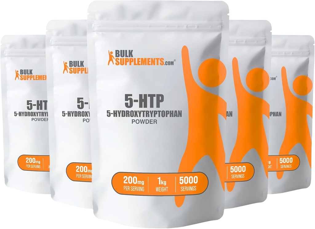 BulkSupplements.com 5-HTP Powder - 5-Hydroxytryptophan, 5 HTP Supplement - 5-HTP 200mg, Mood Support Supplement - Gluten Free, 200mg per Serving, 5kg (11 lbs) (Pack of 5)