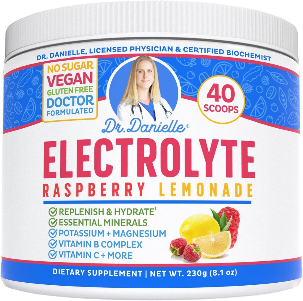 Dr. Danielle's Original Electrolyte Powder - Hydration Drink Mix Suplemento - Boost Energy " Keto-Friendly - No Maltodextrin " Sugar Free - Raspberry Lemonade Flavor