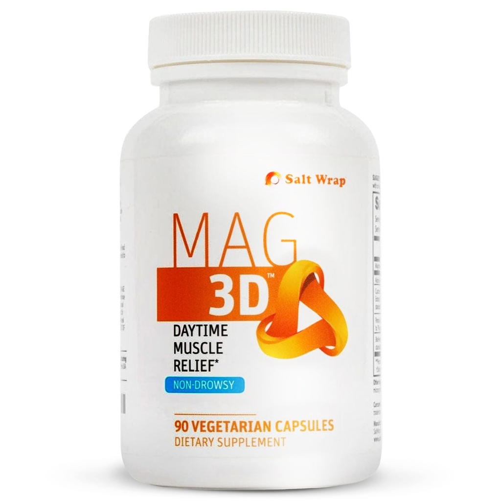 SaltWrap Mag 3D – Daytime (No-Drowsy) Leg Cramp &amp; Muscle Relief Support - Suplemento natural para la salud muscular y nerviosa con Turmérico, Ácido Alfa Lipoico & Magnesio