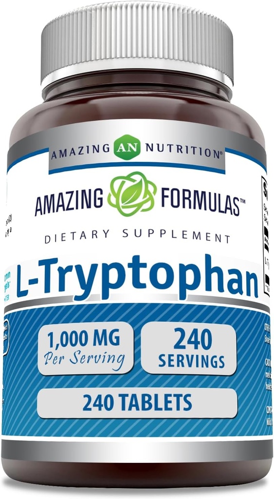 Fórmulas increíbles L-Tryptophan 1000mg Tablets Suplemento Silencio No-GMO TENIDO Gluten Free TEN Made in USA (240 Conde)