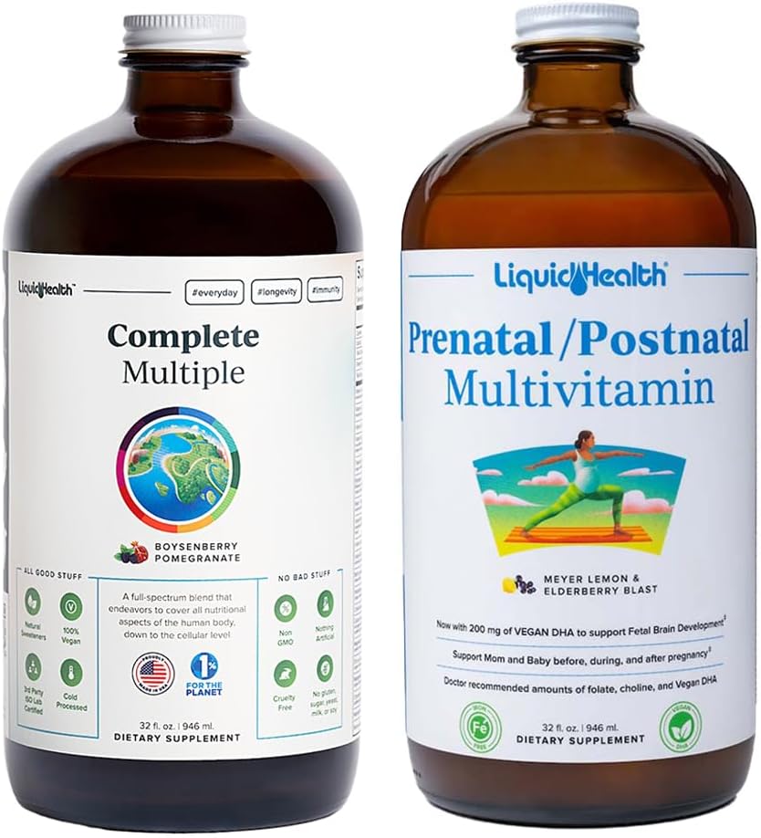 LIQUIDHEALTH Múltiples y prenatales Múltiples envases de vitamina líquida - Adult Daily Multivitamins for Men & Women, Immune Support, Pregnancy Vitamins for Mom & Baby - USA Hecho, Vegan