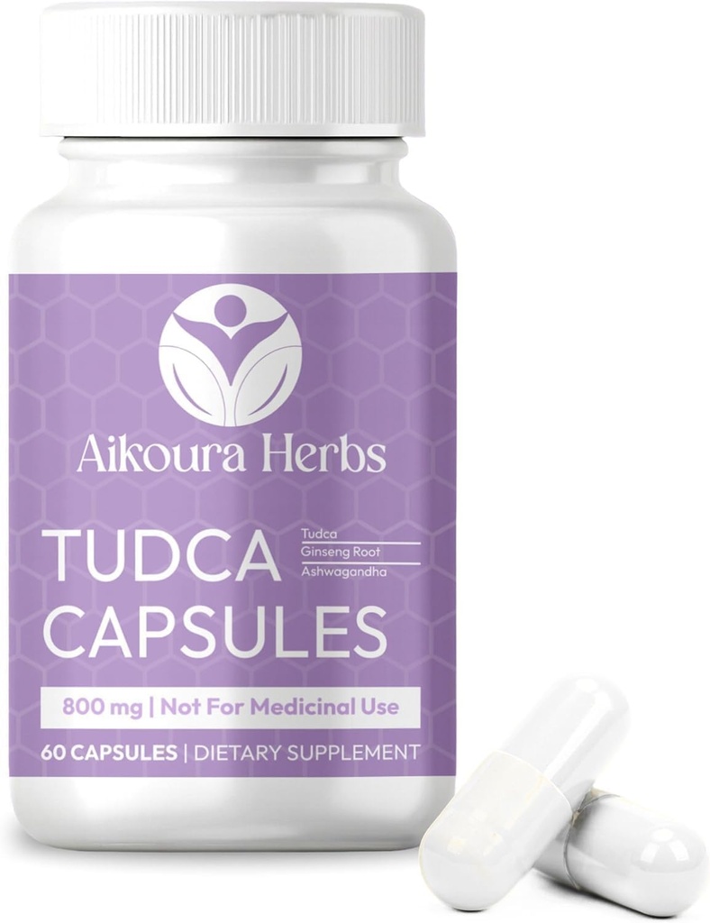 AIKOURA TUDCA 800mg – Suplemento de apoyo al hígado – 60 cápsulas vegas con cardo de leche, Ginseng " Ashwagandha – promueve Gut " salud general.