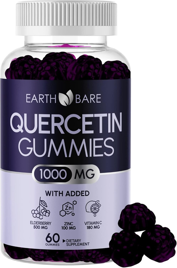 Quercetina Gummies con Elderberry, Zinc & Vitamina C – Suplemento de Apoyo Inmunitario – Antioxidante & Temporal Wellness – Vegan, Non-GMO, Natural Berry Flavor – 60 Gummies
