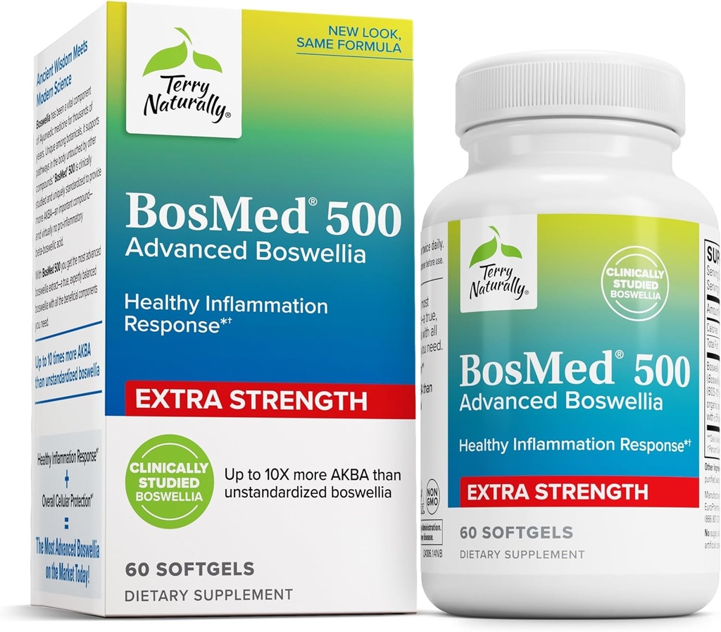 Terry Naturalmente BosMed 500 - Boswellia Suplemento Extracto Serrata - Suplemento dietético para el apoyo al pulmón saludable - Suplemento Herbal Fórmula - 60 Softgels