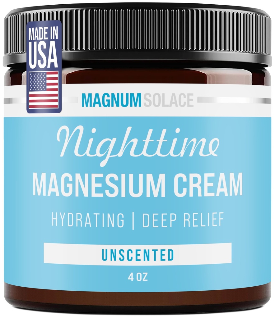 Magnum Solace Magnesium Lotion – Hidrating Nighttime Cream Apply to Legs, Arms or Chest - Topical Chloride USA Made and Safe for Kids (Unscented)
