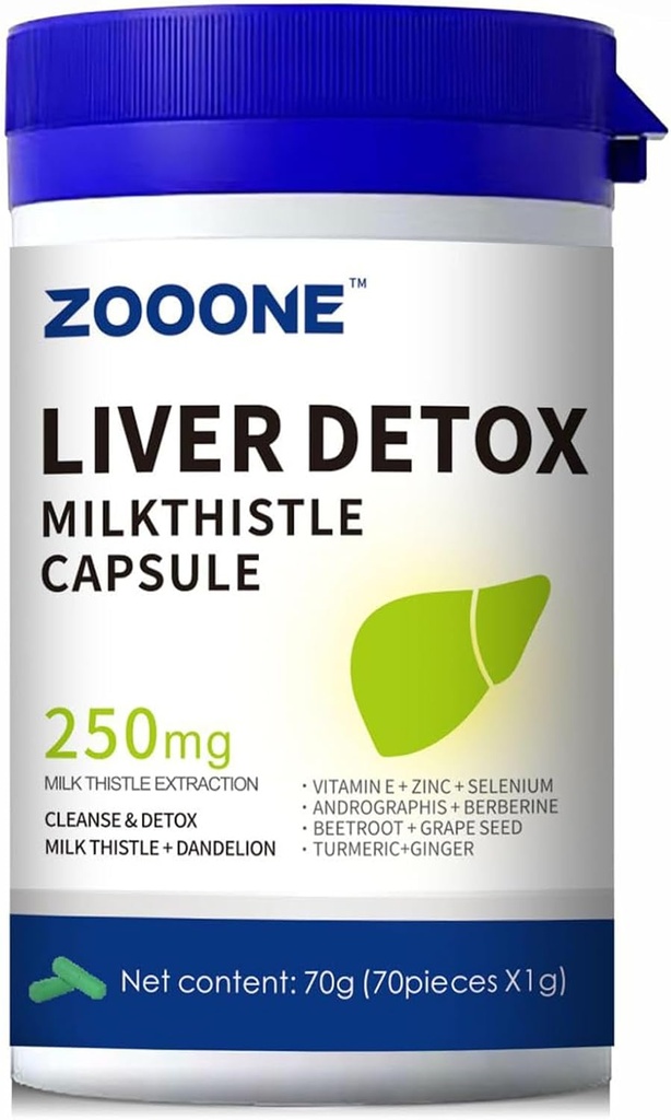 Zooone- Liver Cleanse Detox " Repair, Milk Thistle, Dandelion Root, Turmeric " Ginger Extract for Liver Health - Gallbladder Cleanse Kidney Support Supplement Capsule, 70 Capsules