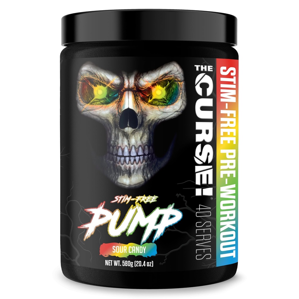 ¡JNX lanza la maldición! Pump Pre Workout Powder - Estim-Free Pre Workout – Caffeine Free, L-Citrulline,Beta-Alanine & Nitric Oxide Booster (Sour Candy, 40 Servings)