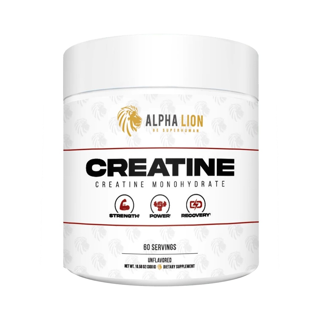 ALPHA LION Creatine Monohydrate Powder, 5000mg Por Serving (5g), Supports Muscle Strength, Power, Athletic Performance, Pure Creatina Monohydrata en Polvo Supplement (60 Servings, Unflavored)