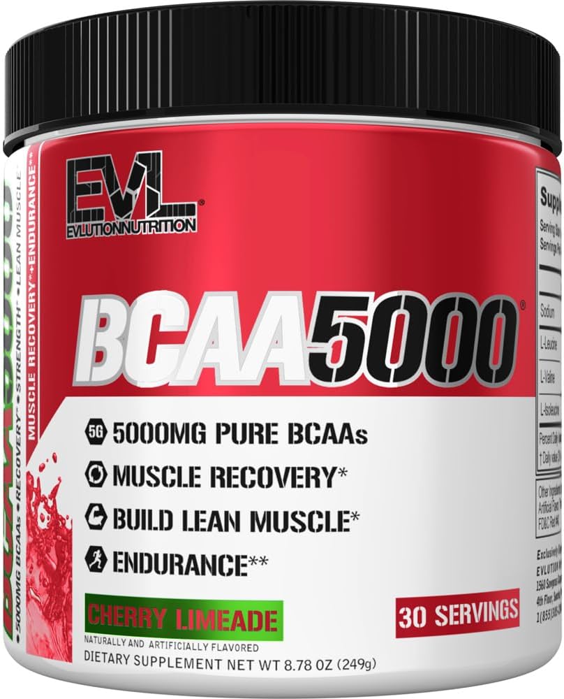 Evlution EVL BCAAs Amino Acids Powder - BCAA Powder Post Workout Recuperación Bebida y Estim Free Pre Workout Energy - 5g Ramad Chain Aminoácidos Suplemento para Hombre - Cherry Limeade