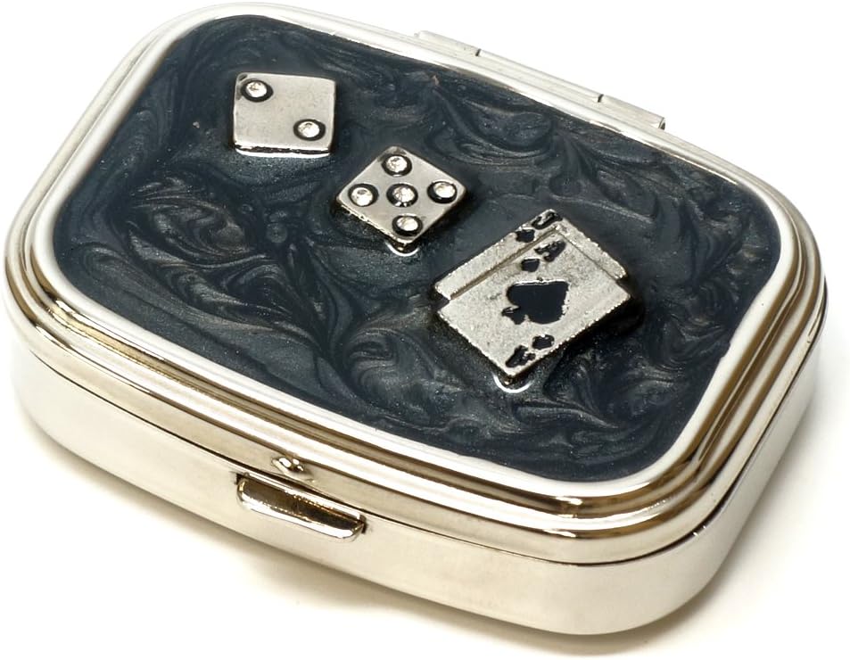 9338 Rectangular Pequeña caja de píldoras Organizador Negro Plata Poker " Mujeres de dados Travel Pill Case Purse Pocket Container Medicina diaria portable Vitamina Caja Suplemento de medicamentos Mini Almacenamiento
