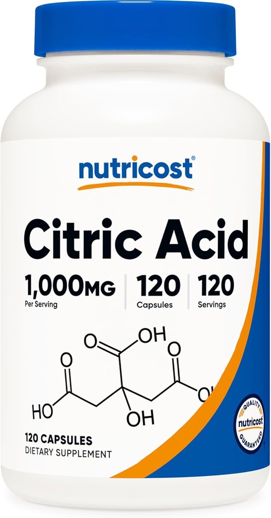 Nutricost Ácido cítrico 1000mg (1 gram), 120 cápsulas - Gluten Free, Non-GMO