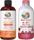 MaryRuth Organics Liquid Morning Multivitamins for Kids (Apple Berry) & Hair Growth (Peach Mango) ← Clean Label Project Verified® ← Vitaminas para el cabello, la piel y el bienestar general ¦ Vegan, Non-G