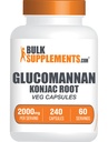 BulkSupplements.com Glucomannan Capsules - como Konjac Root Extract, Glucomannan Supplements, Herbal Supplement - Gluten Free, 4 cápsulas por Serving, 240 Conde (Pack of 1)