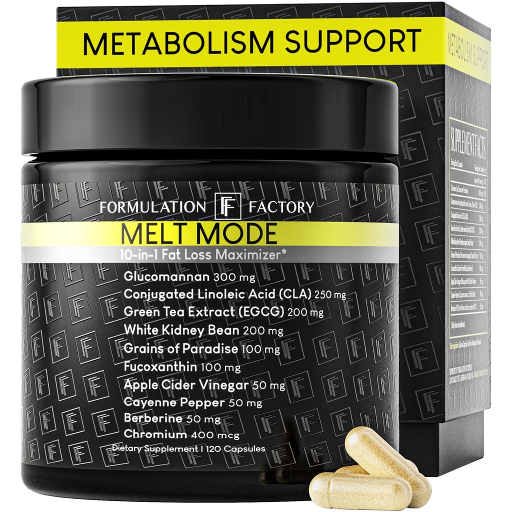 Formulation Factory Metabolism Booster - Modo de fusión Natural Thermogenic Support with Glucomannan, L-Carnitine & Green Tea Extract - Advanced Satiety & Energy - 120 Capsules, 2 Month Supply