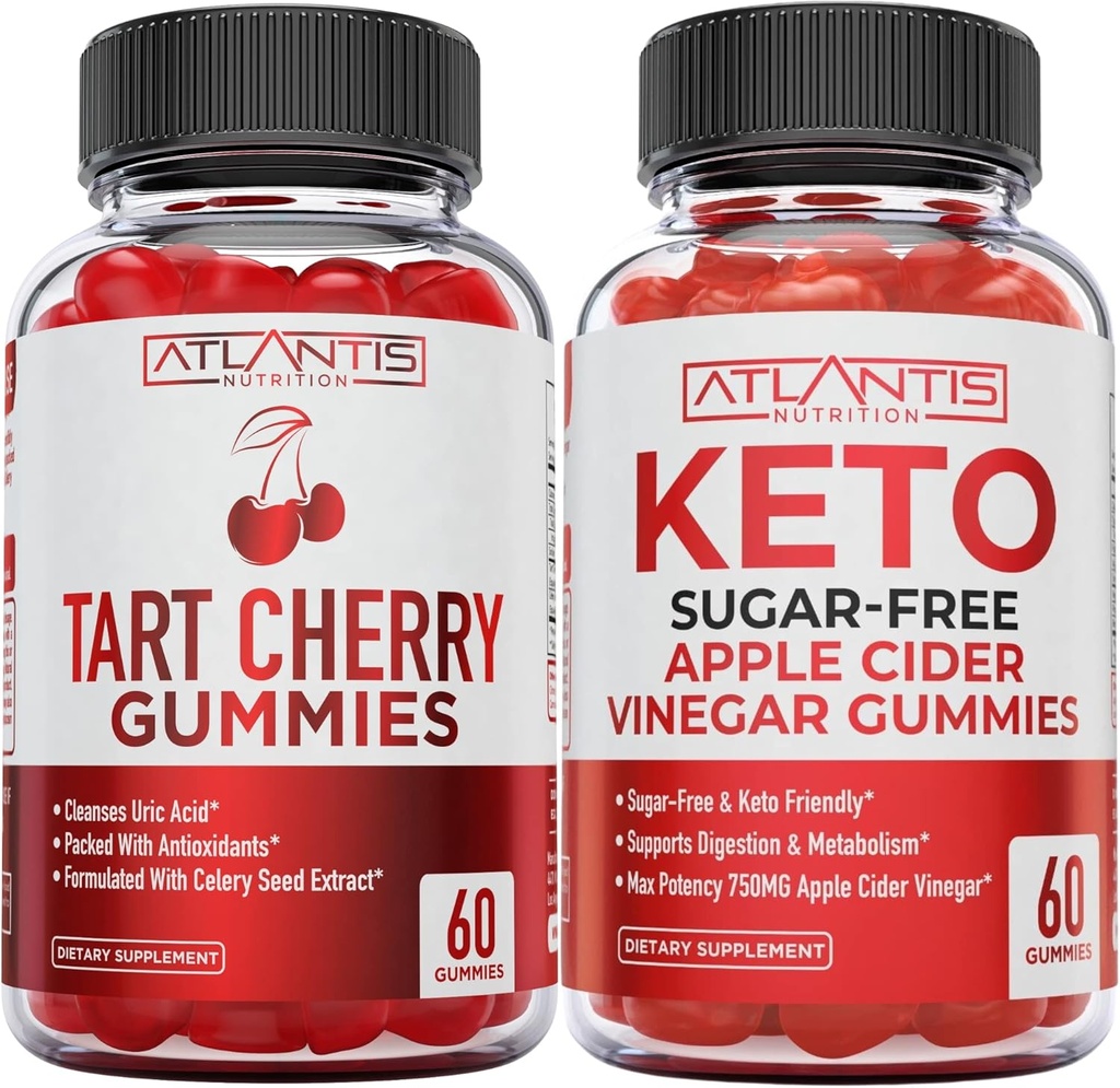Atlantis Nutrición Tart Cherry 60 Gummies + Azúcar Keto Apple Cider Vinegar 60 Gummies
