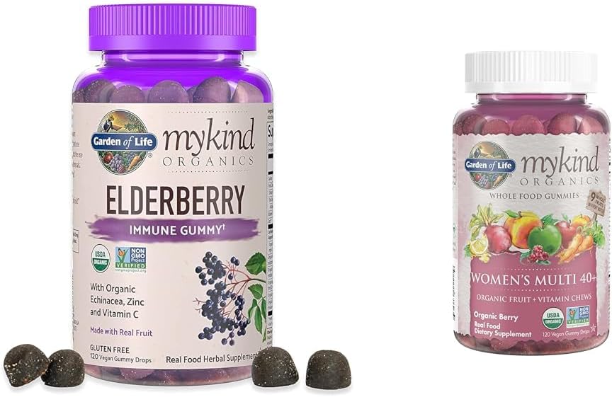 Garden of Life Organics Elderberry Gummies for Adults & Kids - Suplemento de Apoyo Inmunitario con Frutas Orgánicas Mujeres 40+ Vitaminas Gummy - Berry - Certified Organic