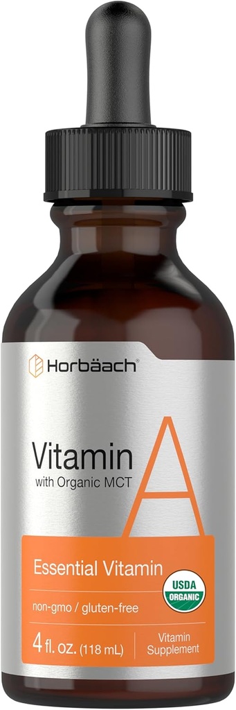 Horbäach Vitamina A Líquido TENIDO 4 fl oz ANTE Suplemento con aceite de coco fraccionado orgánico TENIDO No GMO, Gluten Gratis