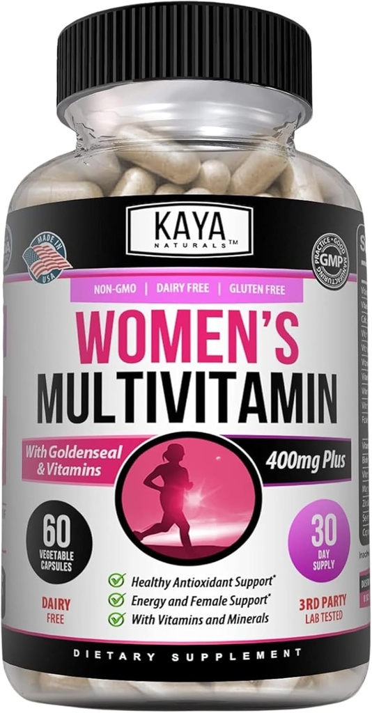 Kaya Naturals Multivitamina de la Mujer, Antioxidante Saludable y Apoyo Inmunitario, Vitaminas A, D, C, E, Biotina, Ácido Fólico, & Multi-Mineral, Energía & Metabolismo Vitamina Suplemento 60 Conde