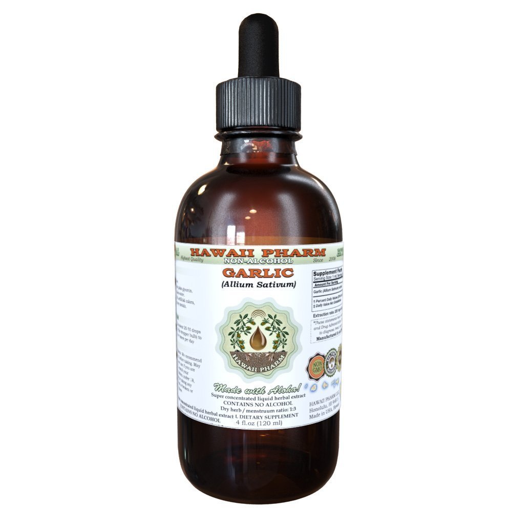 Hawaii Pharm Garlic Alcohol-Free Liquid Extract, Garlic (Allium sativum) Dried Powder Glycerite Natural Herbal Supplement 2 oz