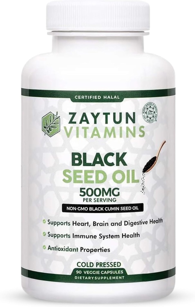 Halal Black Seed Oil, Supports Heart, Brain and Immune Health, Natural Anti-Oxidant, Non-GMO, Cold-Presed, 90 Veggie Capsules, Made in USA - Halal Vitamins