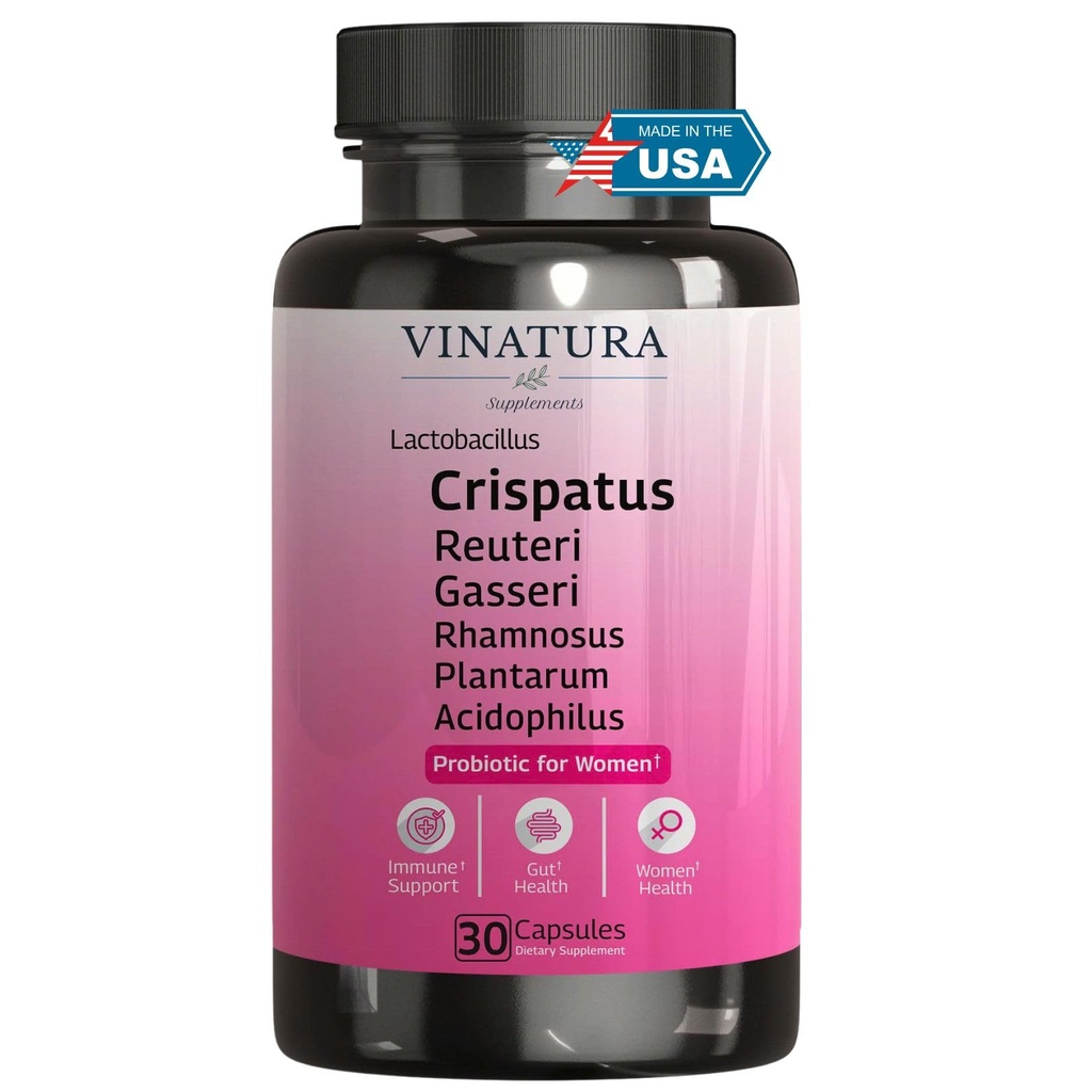 VINATURA Lactobacillus Rhamnosus, Reuteri, Gasseri, Plantarum, Crispatus, Acidophilus Probiotics - Probióticos para Mujeres *USA Hecho " Tested* Mujeres Vaginal Health, Gut y Digestive Health - 30 Capsules