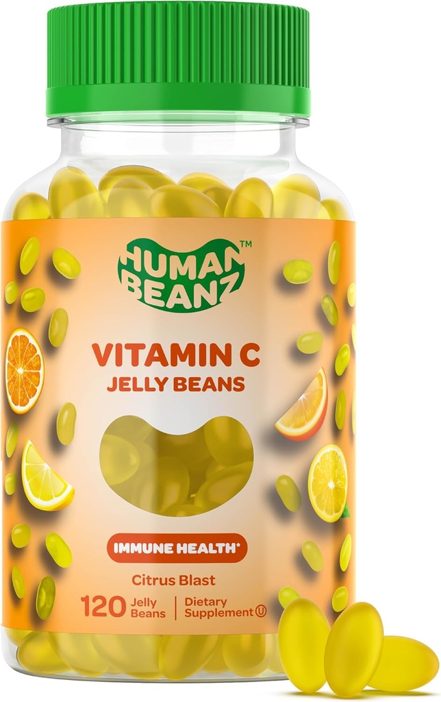Vitamin C Jelly Bean Gummies for Adults, Immune Support Dietary Supplements, Vegetarian, 120 Citrus Blast Jelly Beans, Kosher