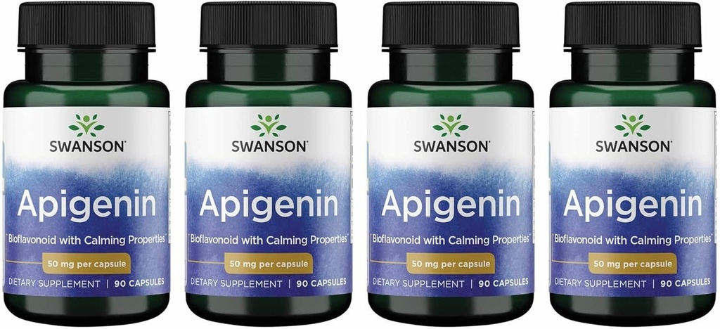Swanson Apigenin-Bioflavonoid Suplemento Natural Prostate Support-Metabolism & Nerve Health Support-Can Support Sleep & Relax 90 Caps, 50mg Cada 4 Pack
