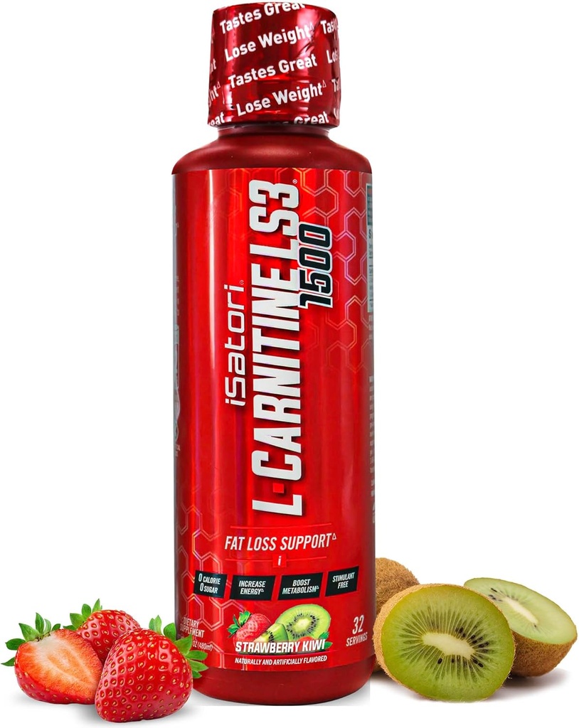 iSatori L-Carnitine LS3 1500, L-Carnitine líquido con Acetyl L-Carnitine, L-Carnitine L-Tartrate, Stimulant Free Pre Workout, Baja Calorie, Sugar, Gluten, Keto-Friendly, Strawberry Kiwi (32 Servings)