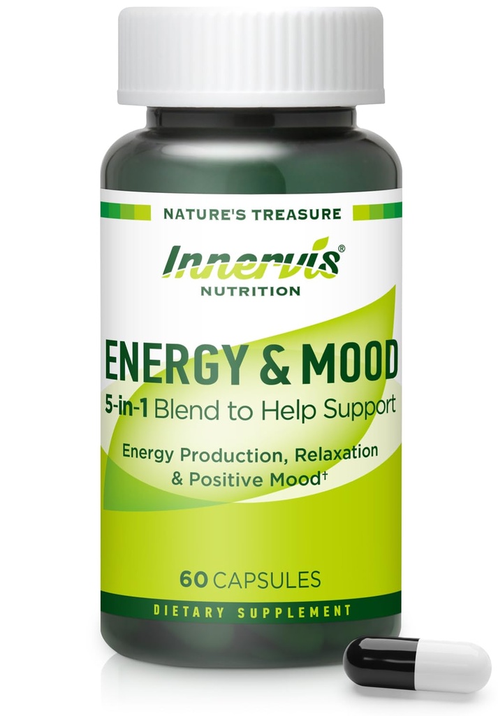 Energy &amp; Mood Supplement – Boost Energy " Reducir la fatiga, apoyar la relajación – 60 cápsulas – No GMO, 3er partido testado – Innervis Nutrition