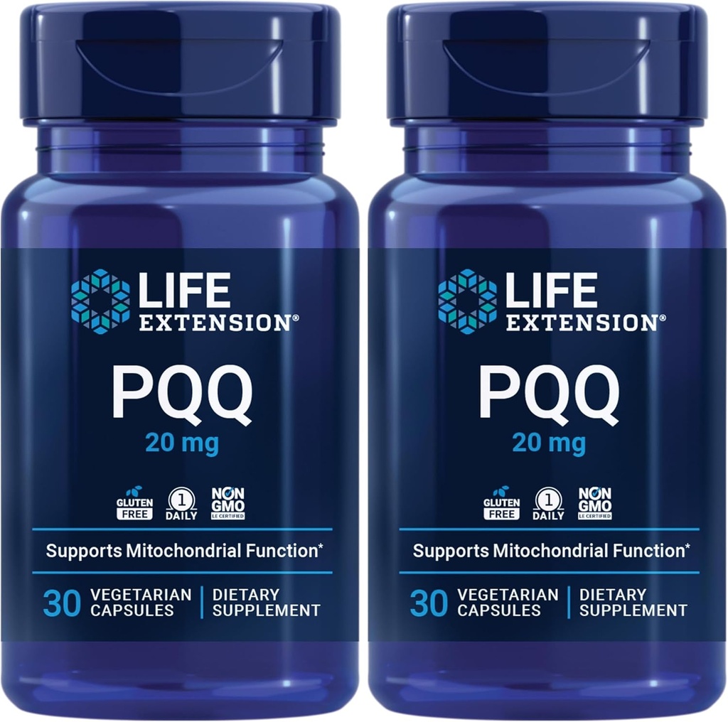 PQQ (Pyrroloquinoline Quinone) 20mg promueve el crecimiento de la nueva mitocondria celular - Gluten-Free, Once-Daily, Non-GMO, Vegetariano - 30 cápsulas vegetarianas (Pack de 2)