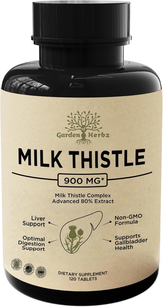 Premium Milk Thistle 900MG Liver & Kidney Support - Detox & Digestive Health Aid - Non-GMO Fórmula - Apoyo a la Digestión Optimal - 120 Tablas