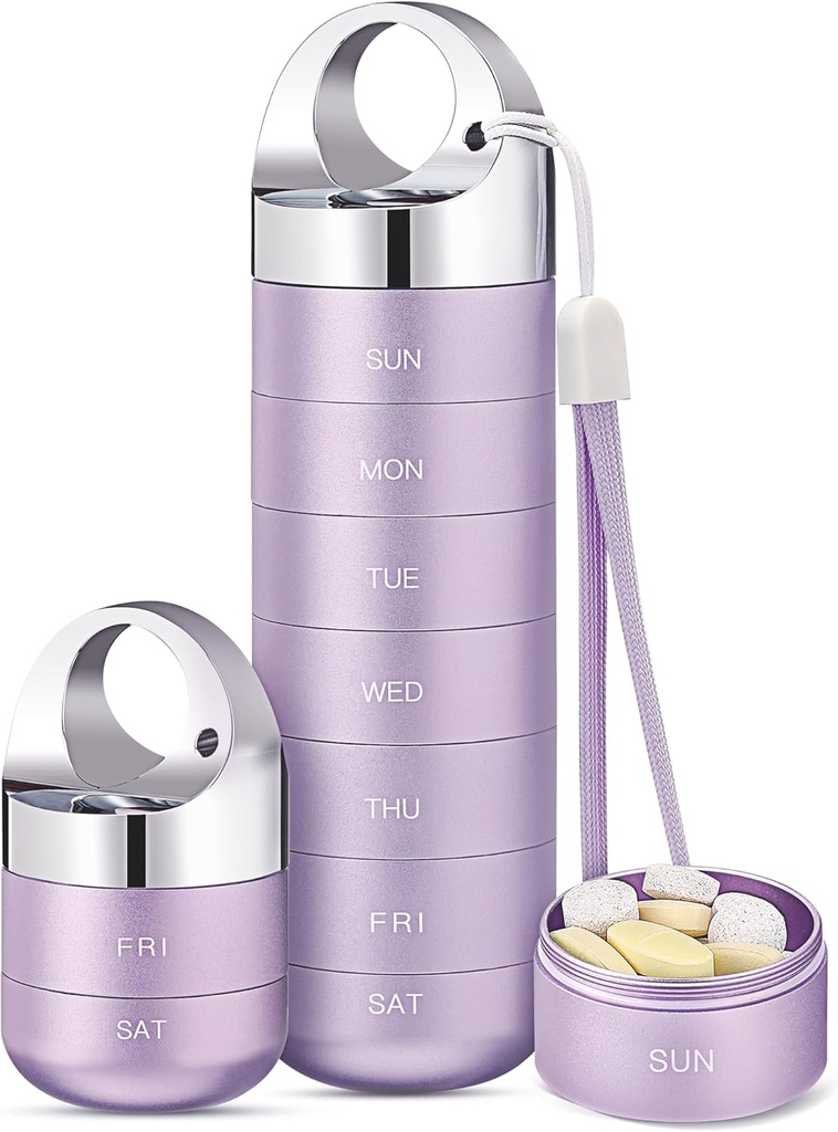 Zannaki Metal Travel Pill Organizer, Portable Waterproof Caja semanal de píldoras, Contenedor de caja de aleación de aluminio grande, BPA gratis 7 días de medicina diaria Organizador Holder para vitamina, aceite de pescado, suplemento