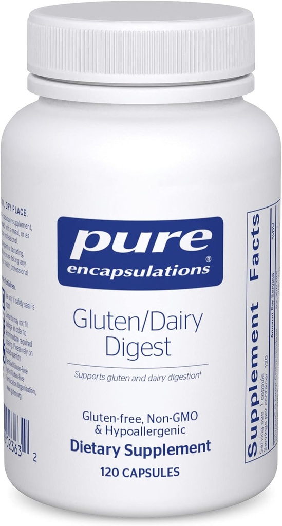 Encapsulaciones puras Gluten/Dairy Digest ← Mezcla Única de Enzymes para apoyar la digestión lúcida y láctea saludable*