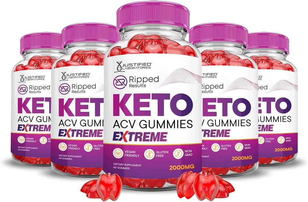 Laboratorios Justificados (5Pack Resultados Ripped Keto ACV Gummies Extreme 2000MG Keto Gummies Apple Sider Vinegar Fórmulada con Pomegranate Beet Juice Powder B12 Vegan No GMO 300 Gummys