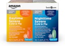 Amazon Basic Cuidado Vapor Día de Hielo y Noche Severe Cold y Flu Relief Caplets, Máxima Fuerza Medicina, Combo Pack, 48 Conde