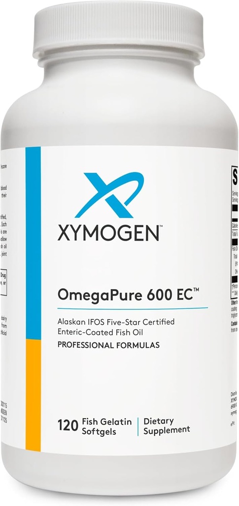 XYMOGEN OmegaPure 600 EC - International Fish Oil Standards (IFOS) Five-Star Certified Fish Oil - DHA EPA Omega-3 Suplemento para Cardiovascular + Cognitive Support (120 Softgels)