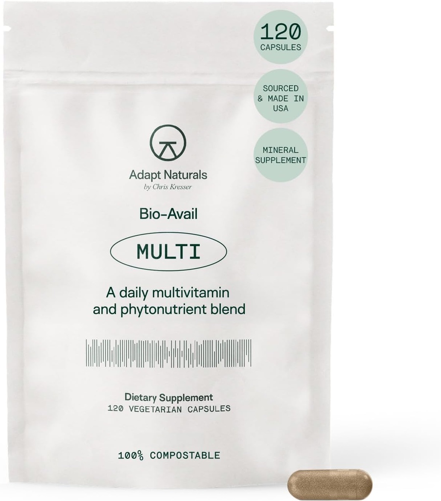 Adapt Naturals Multivitamin para Hombres Mujer, Biodisponible Suplemento diario multivitamínico fácil de absorber con biotina, niacina, vitamina A, B, C, D, E, K1, Zinc, Magnesio - Soporte inmunitario - Fuente de 30 días