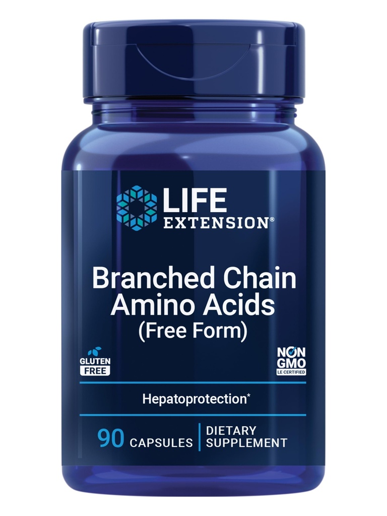 Ampliación de vida Aminoácidos de cadena ramificados (BCAAs), leucina, isoleucine, valine, promueve la recuperación muscular después del ejercicio, libre de gluten, no Gluten, 90 cápsulas