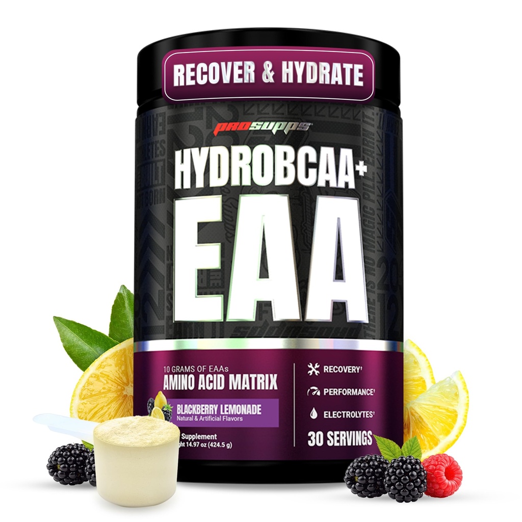 ProSupps HydroBCAA Aminoácidos Esenciales Polvo, BlackBerry Lemonade - Suplemento de entrenamiento con BCAA, EAAs &amp; Electrolitos para la hidratación &amp; recuperación - Estimulante libre, Soy &amp; Gluten-Free - 30 Servimientos
