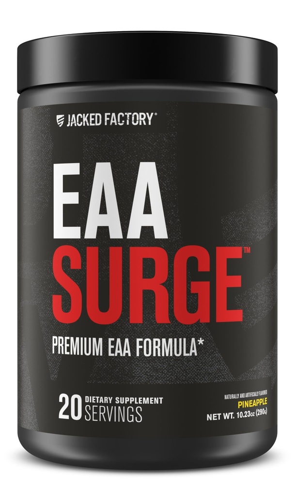 Fábrica de Jacked EAA Surge Aminoácidos esenciales Polvo - EAAS &amp; BCAA Intra Workout Suplemento w/L-Citrulline, Taurine, &amp; More for Muscle Building, Strength, Endurance, Recovery - Pineapple, 20sv