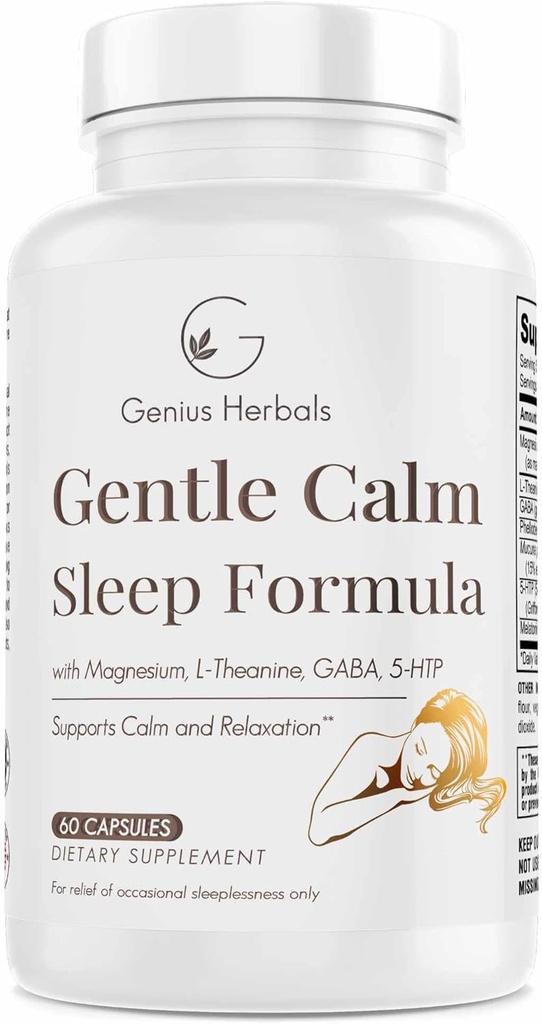 Fórmula de sueño suave con Magnesium, L-Theanine, Melatonin, GABA, 5-Htp ← Ayuda al sueño - 60 cápsulas